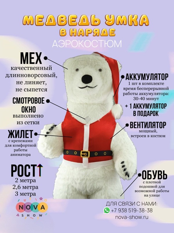 Аэрокостюм "Медведь Умка" в наряде Санты